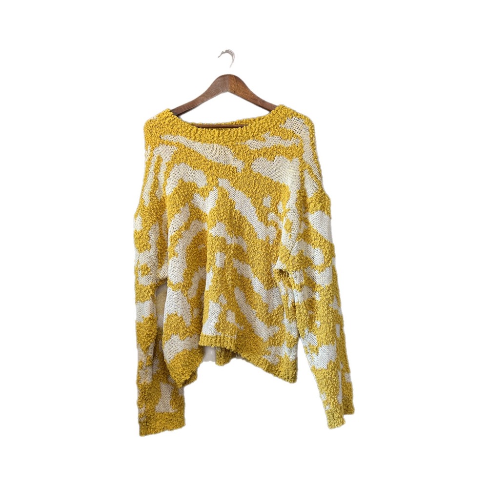 andthewhy Sweater Women 2X/3X Yellow White New Abstract Popcorn Knit Oversized